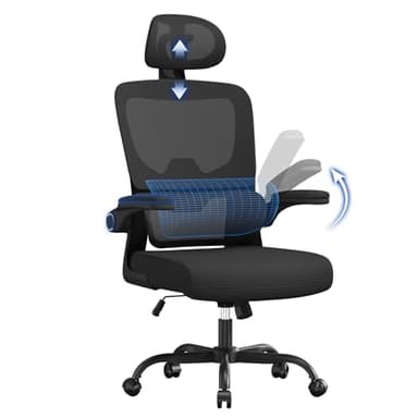 naspaluro Ergonomic Office Chairs, High Big Study Desk Computer Chair with Back Support, Adjustable Headrest and Flip-up Armrests Black Work Chair, Swivel Comfy PC Mesh Office Chairs for Home Office