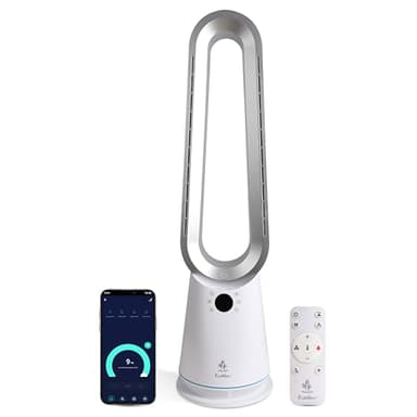 EcoNour Bladeless Hot & Cool Tower Fan | 10 Speed Quiet Airflow, 4 Modes, 15 Min–9 Hrs Timer, 80° Oscillation, 1599 m³/h Airflow, Heats Up to 35°C, Plasma Function, Remote & Alexa Compatible