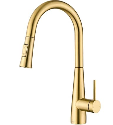 Tohlar Gold Kitchen Tap With Pull Out Spray - Stainless Steel Sink Mixer Tap in Brushed Gold Finish
