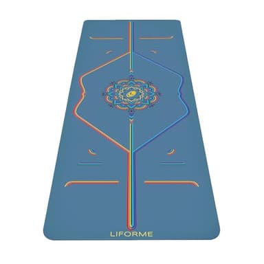 Liforme Printed Yoga Mat - Free Yoga Bag, Patented Alignment System, Warrior-Like Grip, Non-Slip, Eco-Friendly, Biodegradable, Sweat-Resistant, Long, Wide and Thick for Comfort - Blue Sky Rainbow