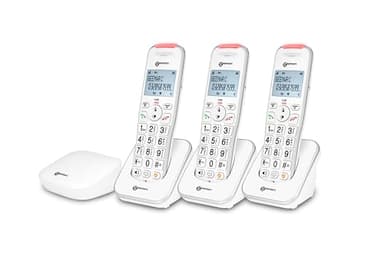 Geemarc Liberty 200 Trio, Amplified Home Telephones with Small DECT Base, Loud Ringer, Hearing Aid Compatible Cordless Phones, Easy Use 3 Cordless Handsets to Be Placed Anywhere in the House
