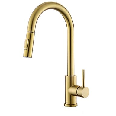 Tohlar Gold Kitchen Tap with Pull Down Sprayer, Modern Stainless Steel Single Handle Pull Out Kitchen Mixer Taps, Brushed Gold