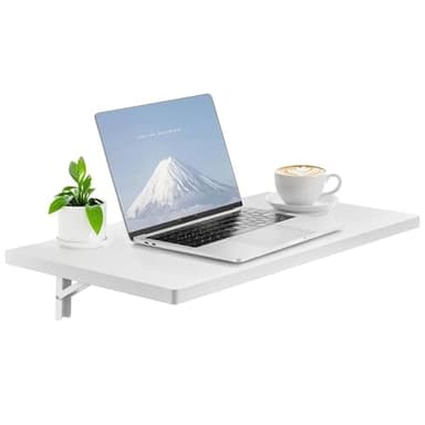 VEVOR Wall Mounted Folding Table, 31.5 x 15.7 inches Wall Mount Table, Floating Desk with Iron Bracket, Fold Down Desk for Small Spaces, Home Office, Dining, Laundry Room, Kitchen, Bar, White
