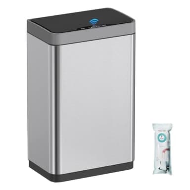 Mbillion Sensor Bin Touchless Kitchen Bin 50L Automatic Motion Sensor Trash Can Stainless Steel Smart Trash Bins with Lid Rectangular Touchless Garbage for Kitchen Bedroom Home Office (Silver)