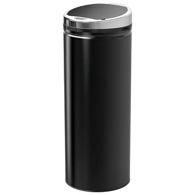 HOMCOM Motion Sensor Bin with Inner Bucket, 50L Hands-Free Touchless Kitchen Bin, Galvanised Steel Cylindrical Automatic Trash Can with Soft Close, Dustbin, Black
