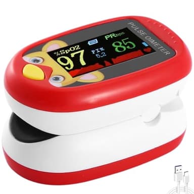Paediatric Pulse Oximeter for Babies, Kids & Toddlers | Accurate NHS Child Oxygen Saturation & Infant Heart Rate Reader | Safe Finger Sensor, Home Use, SpO2 Levels Monitor, LED Display (Red Oximetre)