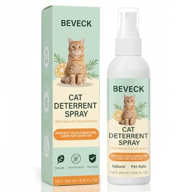 BEVECK Cat Deterrent Spray, 200 ml — Natural 2-in-1 (Scent & Bitter), Pet-Safe & Non-Staining; Helps Protect Furniture & Garden from Scratching, Chewing & Marking — Cat Repellent Spray