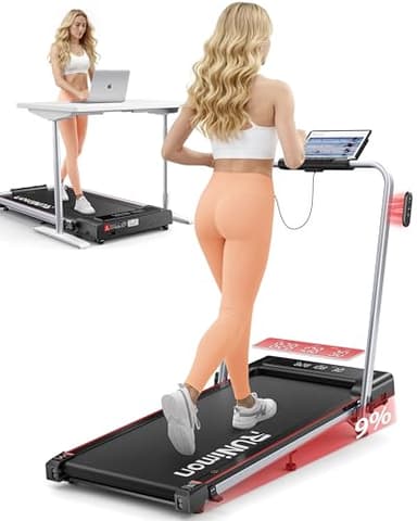 6 in 1 Folding Treadmill with 9% Incline, RUNIMON Walking Pad Treadmills for Home Foldable, 2.5HP Under Desk Running Pad Walk Pads Treadmill 1-12KM/H with LED Display, Magnetic Remote&APP Control