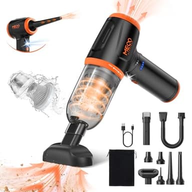 MECO ELEVERDE Computer Vacuum Cleaner 4in1, Compressed Air Duster Blower 110000RPM 16KPA Duster Cleaner with LED Light, 300ml Dust Bin keyboard cleaner kit Car cleaner for PC Home 2H Charging(Orange)