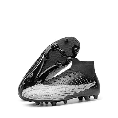 DREAM PAIRS Men's Firm Ground Soccer Cleats High-top Football Cleats FG/AG Professional Training Outdoor Lightweight Soccer Shoes,Size 10,Black/Light Grey,DMUMSO2404