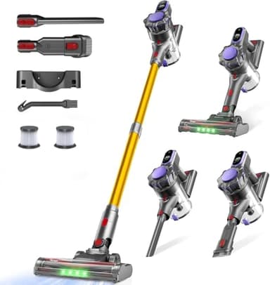MV3 Cordless Vacuum Cleaner, 45KPa/550W/50Mins Stick Vacuum for Home, Anti-Tangled Vacuum Cleaner with Detachable Battery, LED Display, Lightweight Handheld Vacuum for Pet Hair/Carpet/Floor