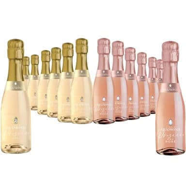Liquid Diamond Prosecco Mini 20cl Mixed Multipack - Premium Sparkling Rosé and DOC Prosecco from the heart of Italy, perfect for gifting, weddings and parties - Pack of 24 | 10.5% ABV