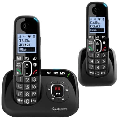 Amplicomms BigTel 1582 Cordless Big Button Phone for Elderly with Answer Machine Plus Additional Handset - Loud Phones for Hard of Hearing - Hearing Aid Compatible Phones - Cordless Number Telephone