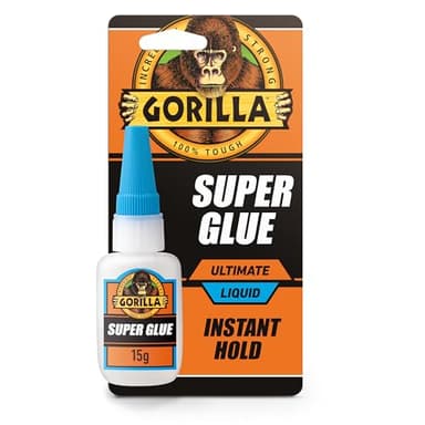 Gorilla Super Glue ULTIMATE 15g - Our Fastest Setting Super Glue for repairs | Use On Plastic*, Wood, Metal, Ceramic, Rubber, Leather, Paper