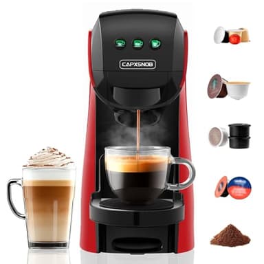 Warriors1 5 in 1 Pod Coffee Machines for Nespresso Original, Dolce Gusto, Lavazza A Modo Mio, Espresso Point Capsule and Ground Coffee, 20Bar, 0.8L, Automatic Small Coffee Machine (Red)