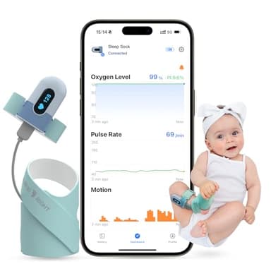 Babytone Baby Pulse Oximeter, Smart Baby Sock Tracking Oxygen Level, Heart Rate and pulse, Wearable Infant Foot Monitor with APP Bluetooth for Newborn 0-36 Months