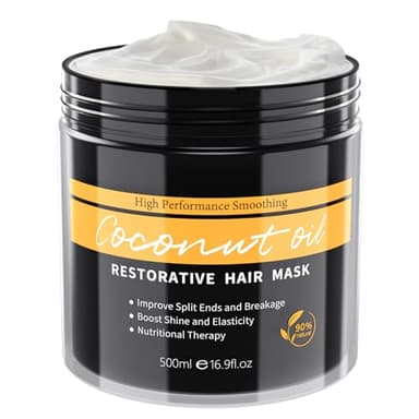Hair Mask for Dry Damaged Hair, Deep Conditioning for Coloured Hair, Keratin Hair Coconut Oil Restorative Hair Masks for Women with Curly Hair 500ML