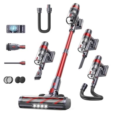 SunSare Cordless Vacuum Cleaner, 50KPa/600W, 65 Mins with Touchscreen, AUTO Mode, 1M Hose, Anti-Tangle, Self-standing, Wall-mounted Charging Vacuum Cleaner for Hardwood Floor Carpet Car Pet Hair