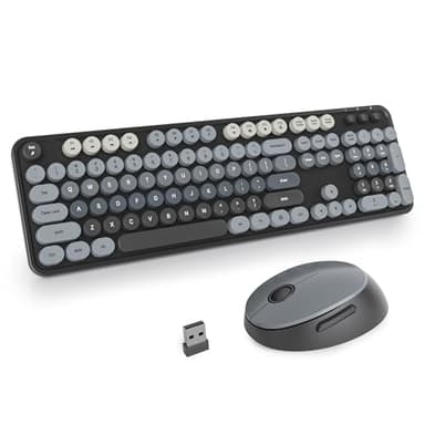 SOLIDEE Wireless Keyboard and Mouse Combo,Retro Typewriter Keyboard,2.4GHz Round Keycap Computer with Number Pad,104 Keys Full Size Ergonomic(US Layout QWERTY)(BlackGray Gradient)
