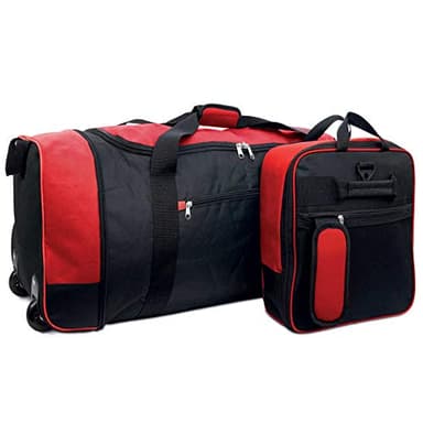 iN 32” Holdall with Wheels – Foldable Wheeled Holdall – Bag with Wheels - Lightweight - Luggage/Suitcase – Extra Large - Wheeled Travel Bag - Weekender Bags – Duffle Bags (Black/Red) 80L