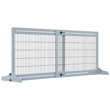 PawHut Adjustable Wooden Pet Gate Freestanding Dog Barrier for Doorway, Grey
