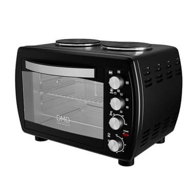 DMD Collective - 35L Mini Oven with Dual Hot Plates, Electric Countertop Cooker, 100-250°C Temperature Control, 120min Timer, Wire Rack, Baking Tray & Rotisserie Fork, Energy-Efficient