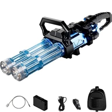 SoakStriker Water Gun, Gatling Electric Water Guns, New Double Barrel Squirt Guns with Rotating and LED Light, Automatic Powerful Squirt Gun Long Range High Capacity Watergun with Plumbing & Backpack