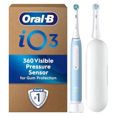 Oral-B iO3 Electric Toothbrushes, Toothbrush for Adults with 1 Toothbrush Head, 1 Travel Case, Gifts for Women and Men, Blue (EU Plug)