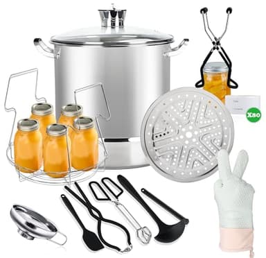 LINMAGCO Canning Supplies Starter Kit - 24L Canning Pot, Water Bath Canner with Lid & Steam Canner with Rack(White)