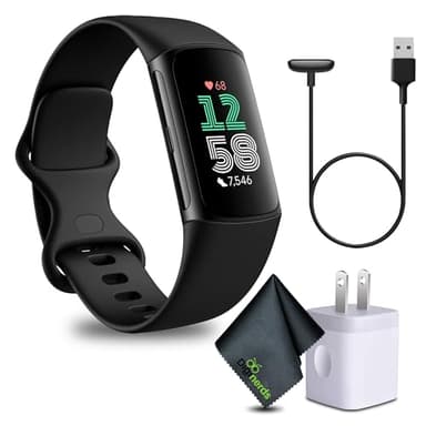 Fitbit Charge 6 Smartwatch with Heart Rate, GPS, Health Tools, and More Obsidian/Black Bundle Includes Cleaning Cloth and Charger