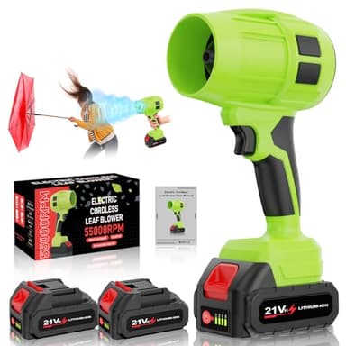 Blinme Leaf Blower Cordless with Battery | Cordless leaf blower, 55000RPM Adjustable Speed & 2 Pcs*21V Battery | Snow Blowing, Lawn Care, Patio, Blowing Leaves (Green-A)