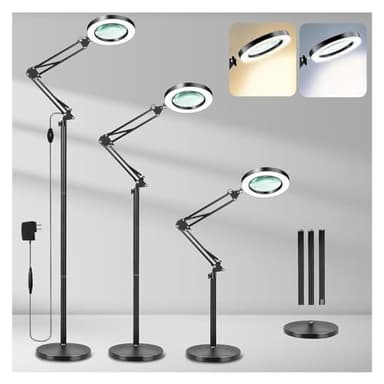ZABOUL 8X Floor Standing Magnifying Glass with Light, 3-in-1 Hands Free 100 LED Magnifier Lamp, 2 Color Modes for Craft Beauty Facial Eyelash Extensions Makeup Skincare Eyebrows Nail Salon Embroidery