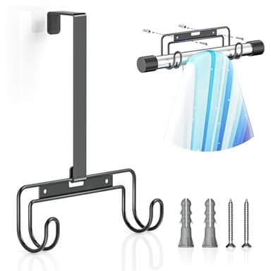 XILIMEN Ironing Board Hanger Over The Door & Wall Mount, Iron Board Holder Storage Wall Mount with Removable Hooks for Laundry, Hotel Rooms (Black)