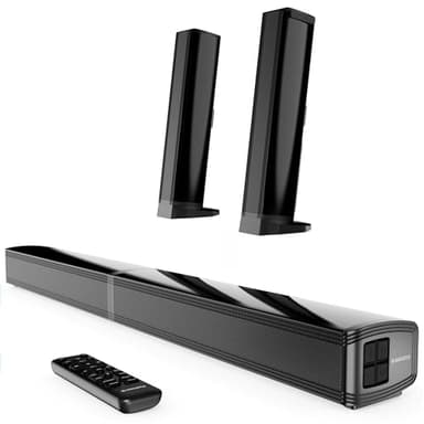 Oakcastle SB80 Split Sound Bar for TV | 120W 2.2 Channel Bluetooth Soundbar with HDMI ARC, Optical, AUX & USB Playback | Home Cinema TV Speakers with Wall Mount & Remote