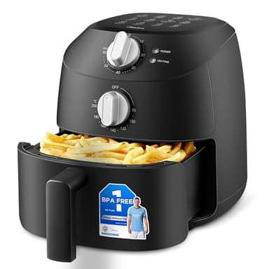 Midea Compact 2L Air Fryer – 12 Preset Menus, Adjustable Timer, 80-200°C Temperature Control, 1150W, Dishwasher-Safe Non-Stick Basket, BPA-Free, Space-Saving Design – Ideal for Small Kitchens (Black)