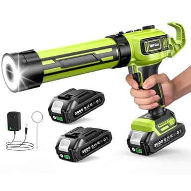 Taskstar Electric Caulking Gun for 300ML-Cartridges, 21V Silicone Gun Applicator with 2 x 2000 mAh Batteries & Built-in LED Light for Caulking and Sealing, Low Noise & Heavy Duty (280-330ML)
