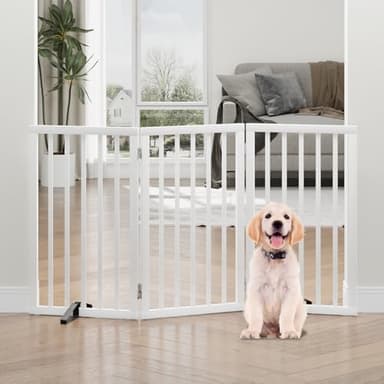 Tall Dog Gates for Doorways, Foldable Dog Gate Indoor, Freestanding Pet Gates for Doorways Bedroom, Puppy Gate with Metal Support Feet, Room Divider,3 Panels (white)