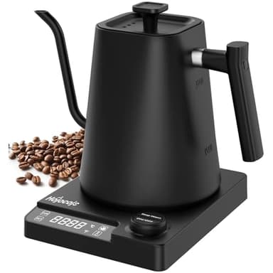 1200W Gooseneck Electric Kettle with Temperature Control Presets, Real-Time LCD Display, 0.9L Fast Heating Pour Over Coffee & Tea Pot, 24-Hour Keep-Warm, Precision Memory Function black