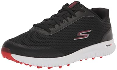 Skechers Men's Max Fairway 3 Arch Fit Spikeless Golf Shoe Sneaker, Black/Red, 11 UK
