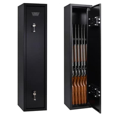 WestWood Luxury 6 Gun Security Lockable Safe Cabinet Storage Shotgun Rifle Firearm With Locks Heavy Duty Steel Black
