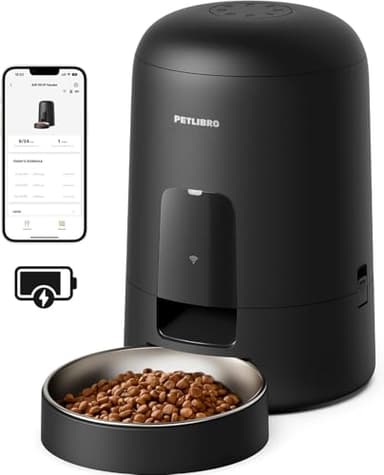 PETLIBRO Automatic Cat Feeder, Battery Operated Smart WiFi App Control, Wireless & Compact Design, Dry Food Auto Dispenser with Timer, Portion Adjustable Biscuit Feeding, 30 Days Between Charges
