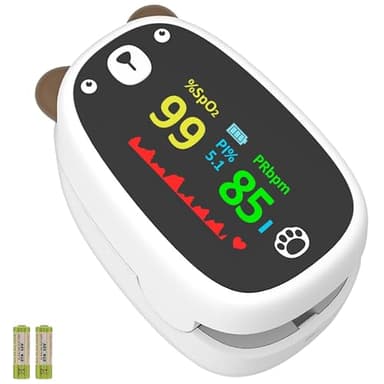 Infant Fingertip Pulse Oximeter with A27 Battery, Reliable Blood Oxygen Saturation Pediatric Digital Heart Rate Monitor, Portable User-Friendly (Pulse Oximeter and x2 Battery)
