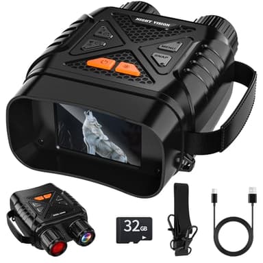 GlobalCrown Night Vision Goggles,Night Vision Binoculars for Adults with 10x Zoom & 32GB Card for Photos and Videos,Scope for Wildlife Observation,Hunting and night fishing