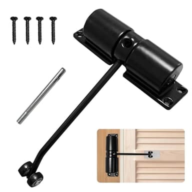 PCKOBEVER Spring Door Closer,Safety Automatic Door Closer,Adjustable Door Spring Closer Door Stopper for Commercial & Home Use,Quiet Auto Door Closing with Adjusting Rod and Screws (Black)
