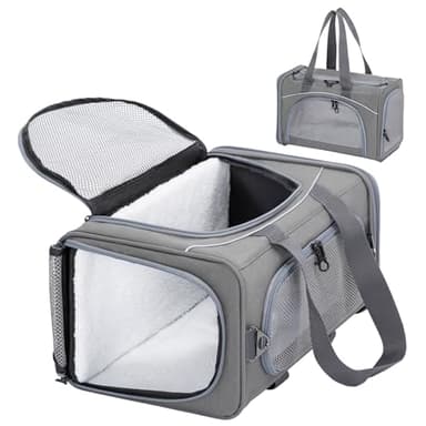 Petsfit Cat Carrier,Airline Approved Carrier,Small Dogs &Kitten Pet Carriers Two-Way Placement on Airplane, Collapsible Soft Sided Cat Travel Carrier-Grey