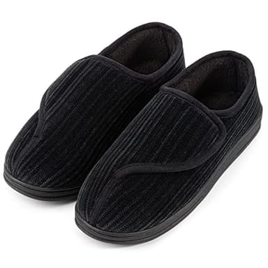 LongBay Men's Memory Foam Diabetic Slippers Comfy Warm Plush Fleece Arthritis Edema Swollen House Shoes Black, 9 UK