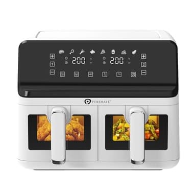 PureMate 9L Dual Air Fryer with Digital Display, Healthy Oil Free 2500W Air Fryer with 8 Preset, LED One Touch Screen, Timer & Adjustable Temperature Control (9L(4.5L+4.5L) Dual Basket)