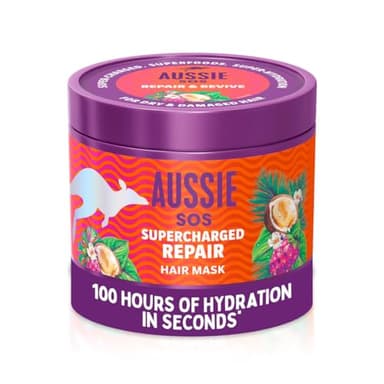 Aussie SOS Supercharged Repair Hair Mask 500ml for Dry and Damaged Hair. Helps Repair and Protect Against Damage Leaving Hair Soft, Smooth and Hydrated for 100 Hours. Vegan Formula