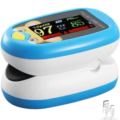 Paediatric Pulse Oximeter for Babies, Kids & Toddlers | Accurate NHS Child Oxygen Saturation & Infant Heart Rate Reader | Safe Finger Sensor, Home Use, SpO2 Levels Monitor, LED Display (Blue Oximetre)