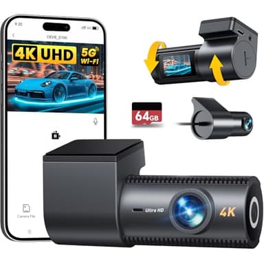 CIEVIE Dash Cam Front and Rear, 4K Dashcam with 64GB SD Card, 1.5'' IPS Display Dual Car Camera with 5GHz Wi-Fi, 24/7 Parking Mode, G-Sensor, Night Vision, 170° Wide Angle, Loop Recording, App Control